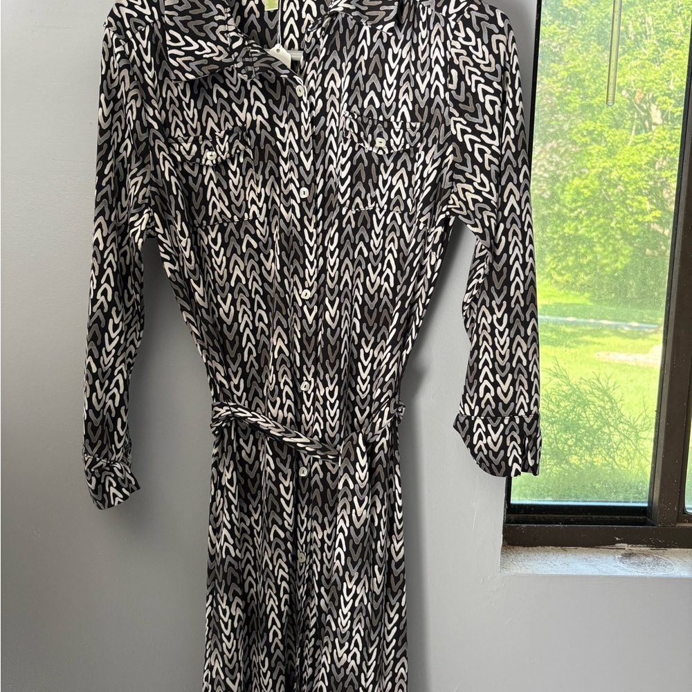 Sigrid Olsen Black and White Chevron Long Sleeve Dress